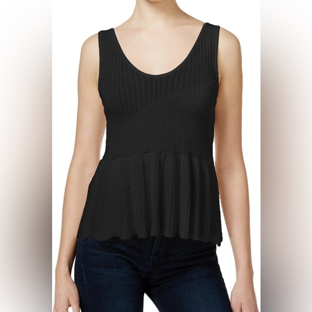 Rachel Roy Ribbed Peplum Sweater Tank Black Medium Sleeveless Stretch